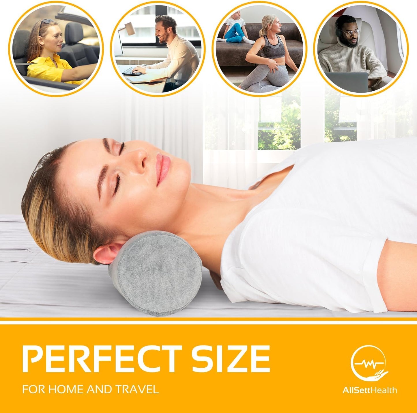 AllSett Health Round Cervical Roll Cylinder Bolster Pillow with Removable Washable Cover, Ergonomically Designed for Head, Neck, Back, and Legs || Ideal for Spine and Neck Support, Navy