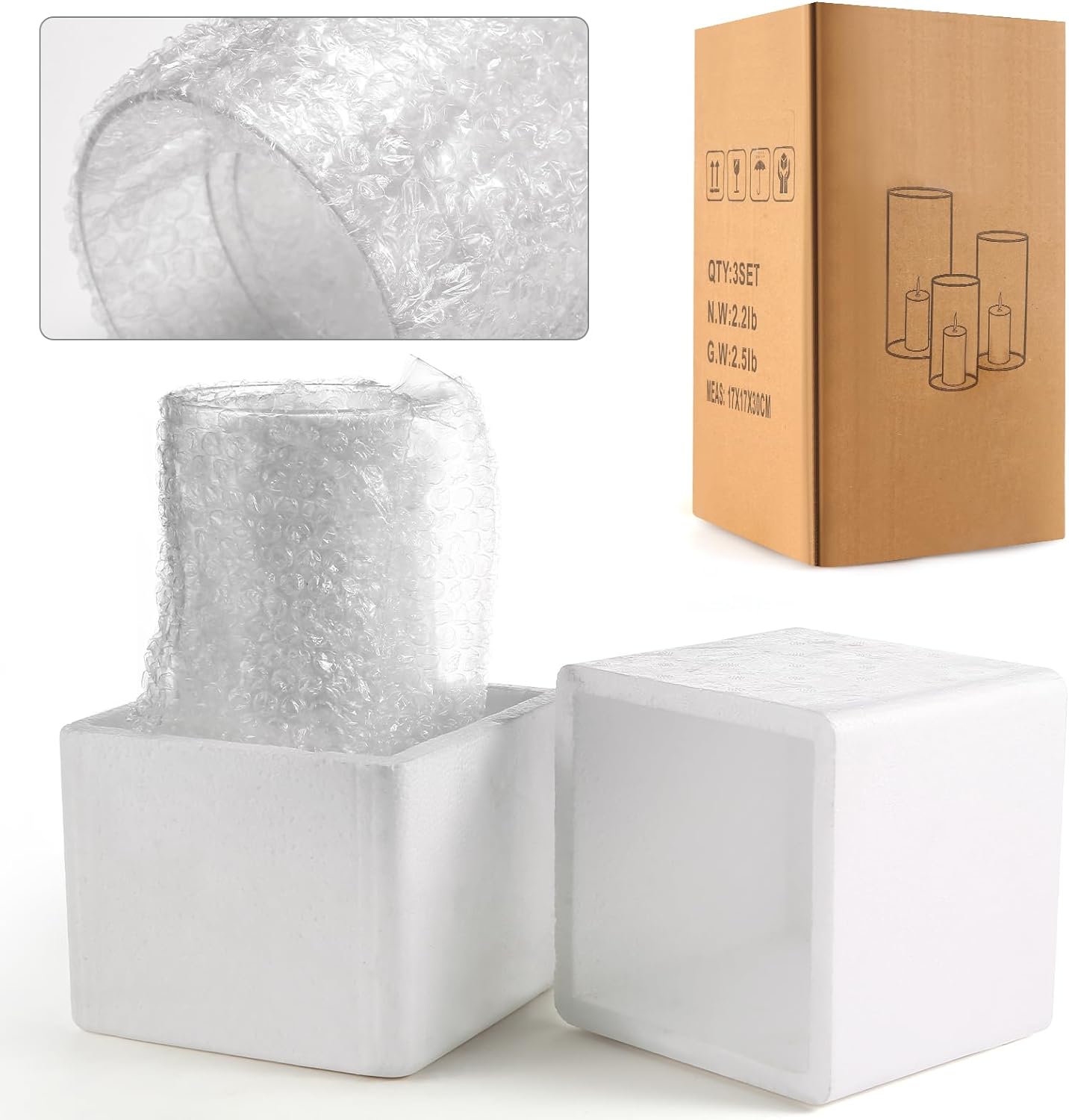 PHOSPHOR Hurricane Candle HoldersFor Pillar Candle Clear Glass Cylinder Centerpieces Vases Table Decoration Centerpiece Floral Room Decor Clear Seeded Bubbles Living Dining Kitchen 3 Pieces