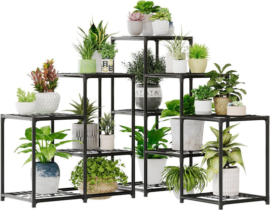 Bamworld Plant Stand with Grow Light Plant Shelf for Mutiple Pots Large Plant Holder for Living Room Patio Boho Home Decor for Gardening Warm Light