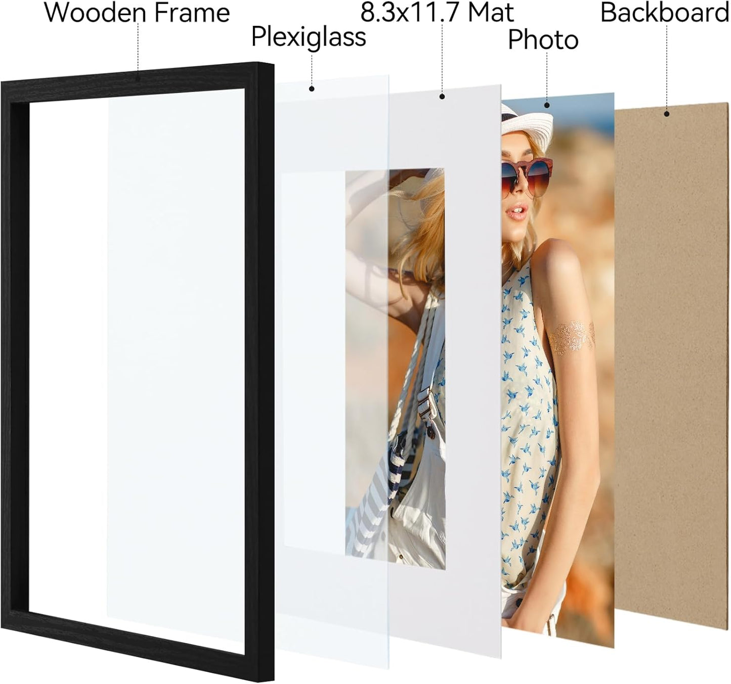 Vittanly 11x14 Picture Frame, Display Pictures 8x10 with Mat or 11x14 without Mat, Photo Frame for Wall Mounting, Black, 1 Pack - Colors A