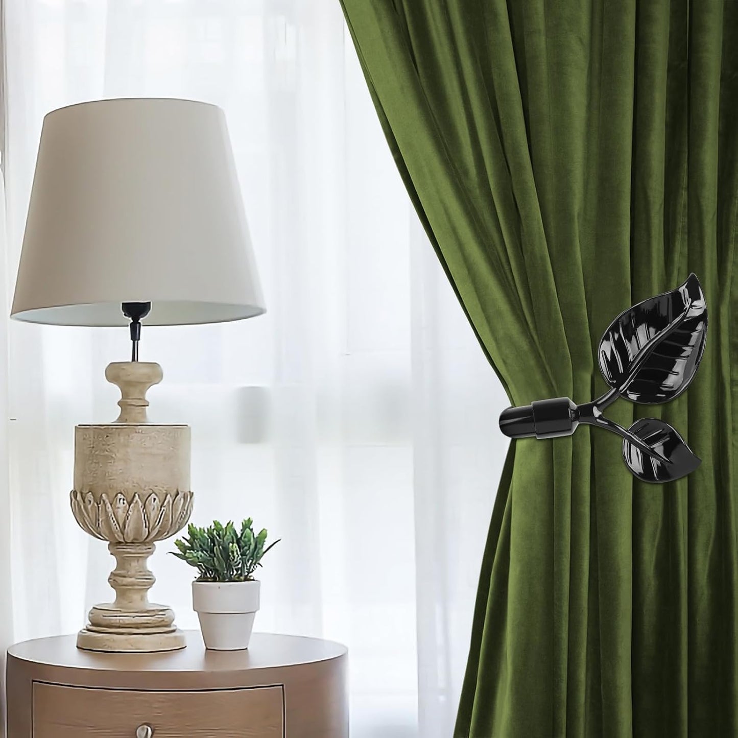 HIKMLK Leaf Shaped Curtain Tieback Holdbacks 2pcs, Handmade Metal Curtain Side Holders for Wall, Curtain Hook Pull Backs for Drapes Window Decoration