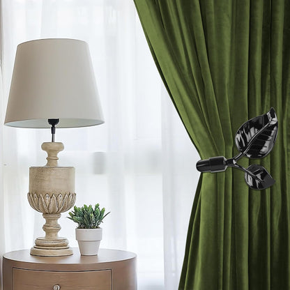 HIKMLK Leaf Shaped Curtain Tieback Holdbacks 2pcs, Handmade Metal Curtain Side Holders for Wall, Curtain Hook Pull Backs for Drapes Window Decoration