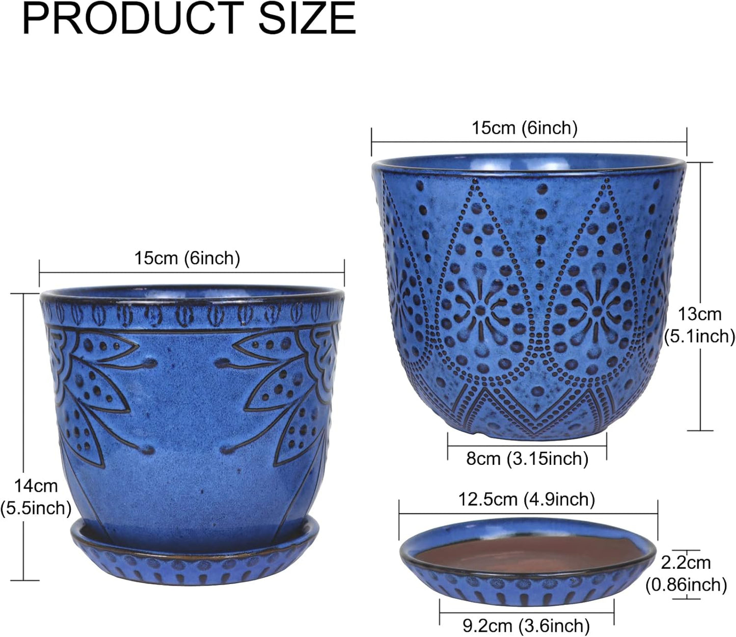 Gepege 6 Inch Beaded Ceramic Planter Set of 2 with Drainage Hole and Saucer for Plants, Indoor-Outdoor Large Round Succulent Orchid Flower Pot (Smoked Gray, Inner-pots not Larger Than 5 Inch)