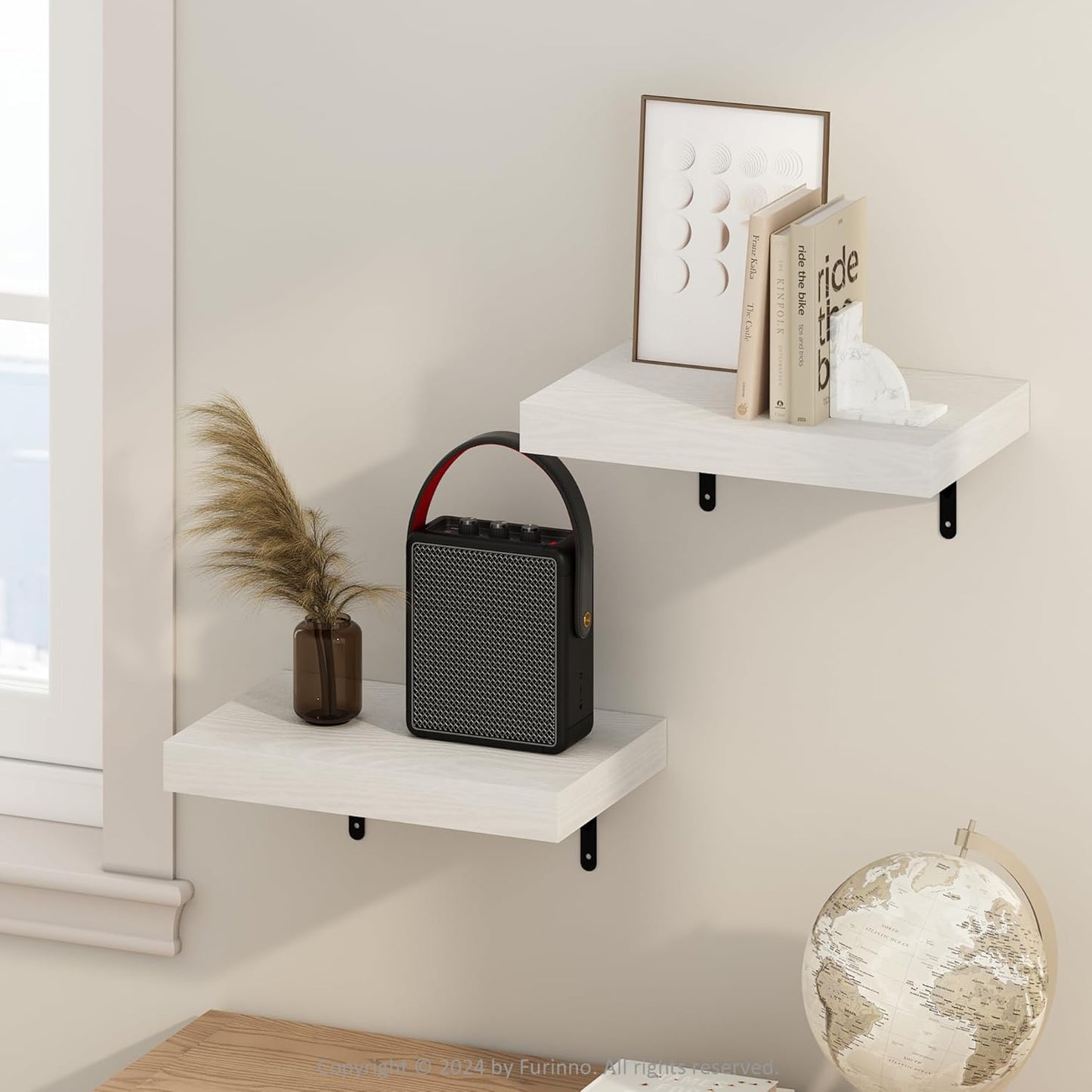 Furinno Rossi 5-Tier Wall Mount Floating Radial Corner Shelf, White