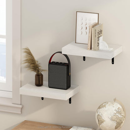 Furinno Rossi 5-Tier Wall Mount Floating Radial Corner Shelf, White
