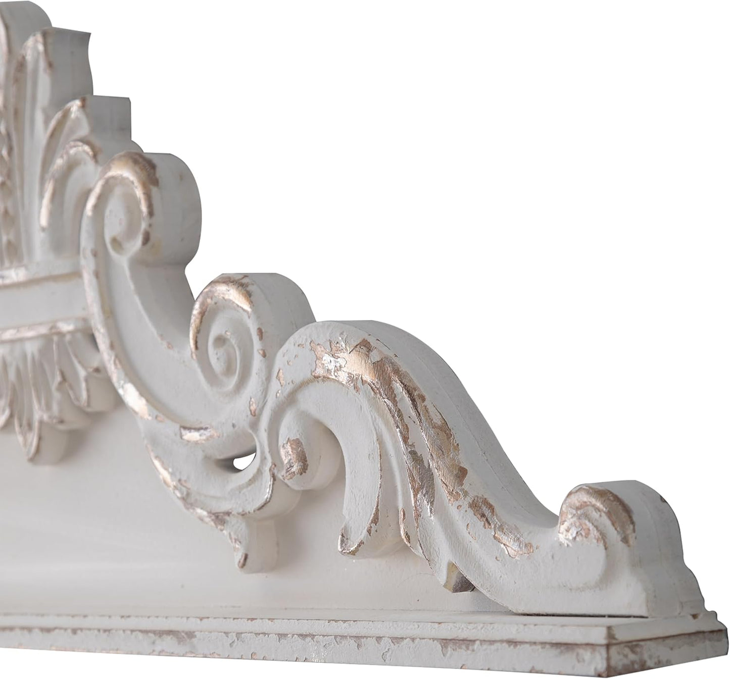 SOFE 39 inch Floral Carved Wall Sculptures French Country Wall Decor, Gorgeous Shabby Chic White Wood Wall Art, Arabesque Over The Door Decor for Farmhouse Living Room Bedroom Entryway Kitchen