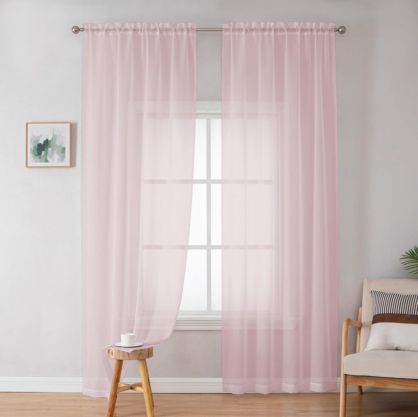 OWENIE Sheer Curtains 84 inches Long 2 Panels Set for Living Room/Bedroom, Rod Pocket Voile Sheer Panel Drapes, White, 2pcs, Each 42" W x 84" L - Colors A
