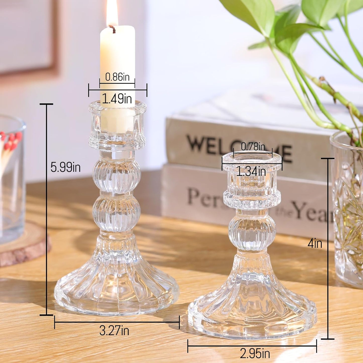 DARJEN 6Pcs Gold Candlestick Holders Set - 4" H & 5" H Striped Taper Candle Holders Bulk, Glass Candle Holders for Wedding, Festival, Party, Table Centerpiece, Gifts