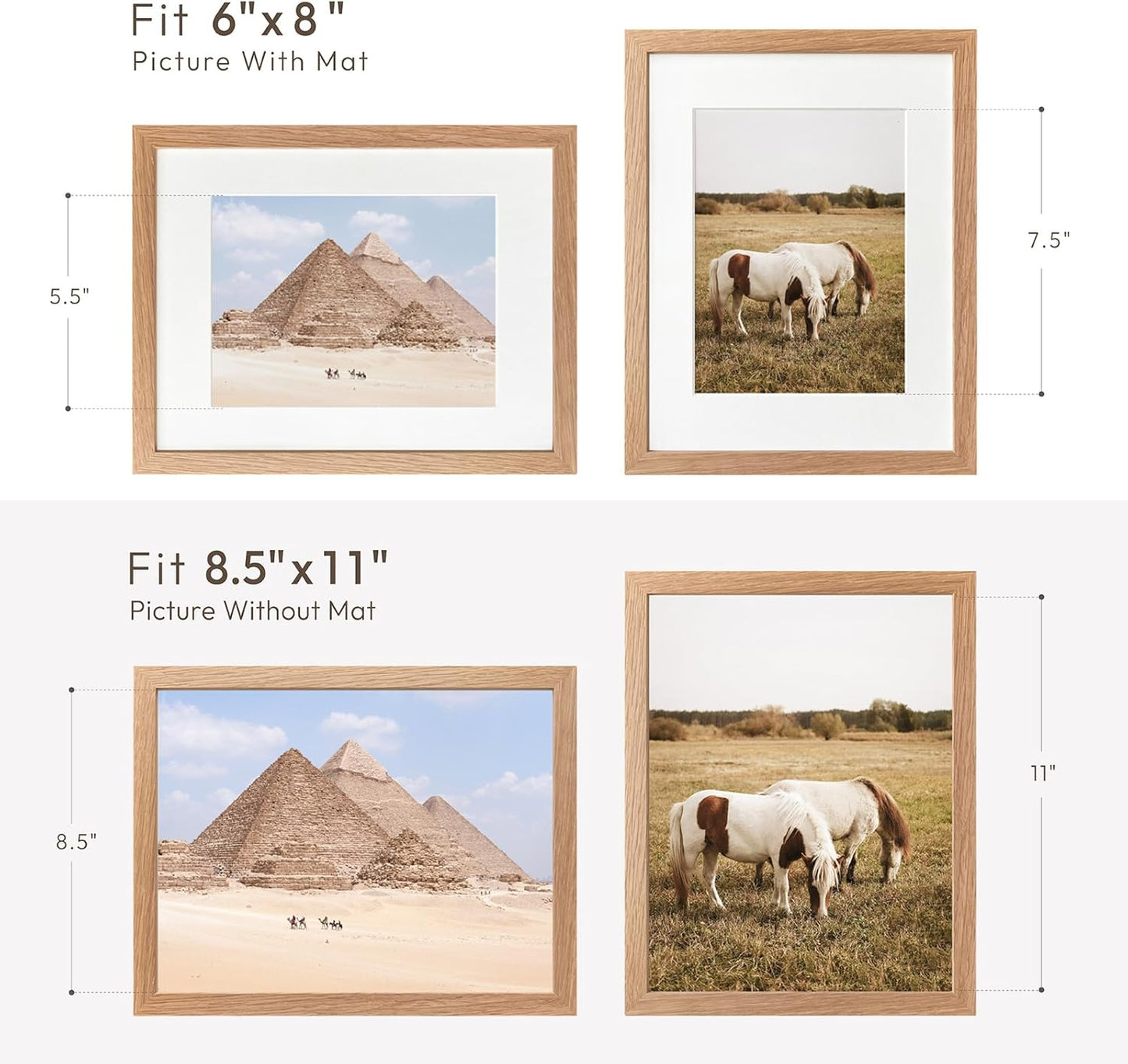 5x7 Picture Frame, Solid Oak Wood 5 x 7 Photo Frame with Mat to 4x6, 7x5 Picture Frames for Wall and Tabletop Display, (Walnut Set of 1)