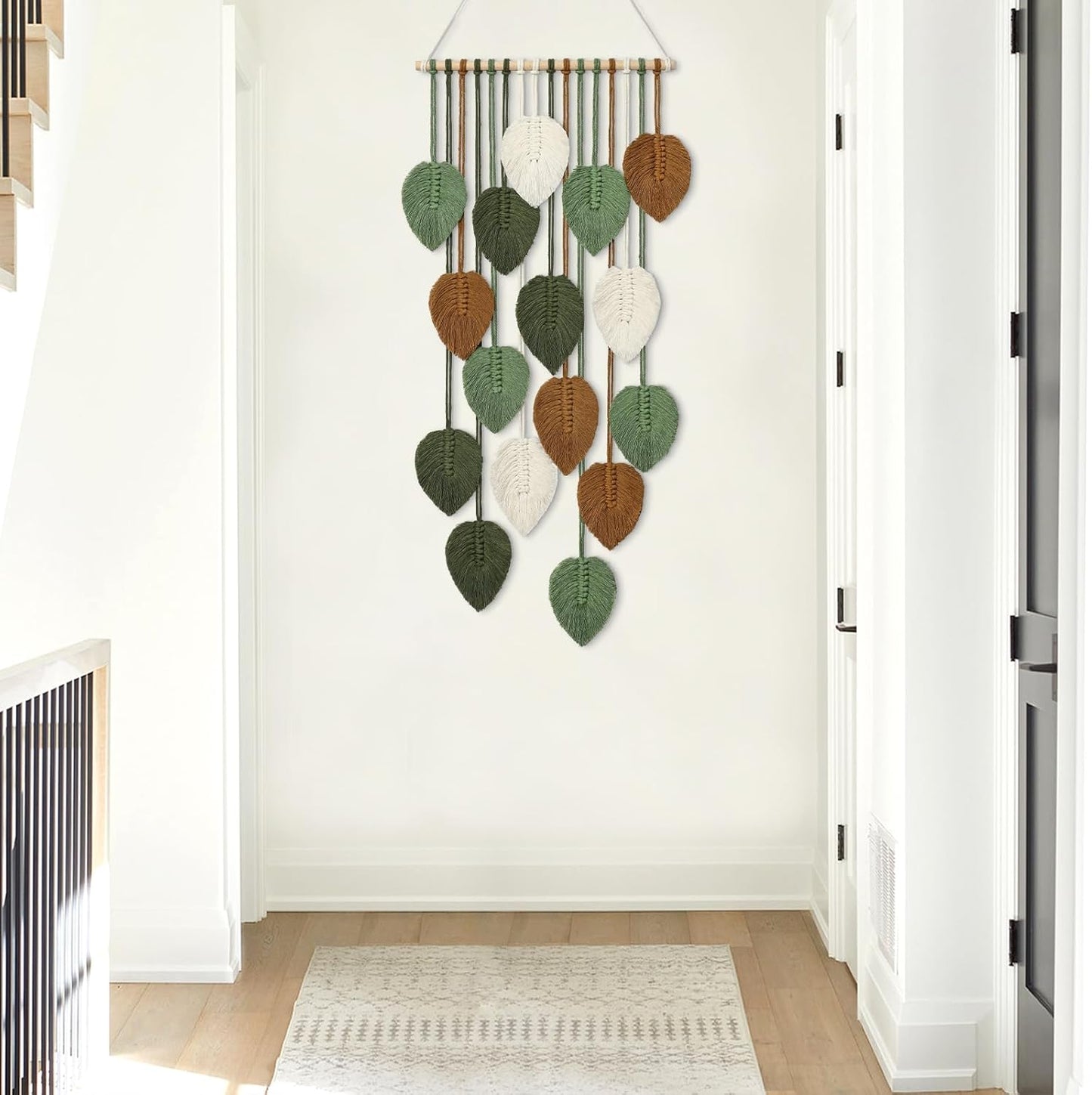KHOYIME Large Macrame Wall Hanging Boho Woven Tapestry, Chic Home Decor Modern Bohemian Handmade Leaf Feather Wall Art Decorations for Apartment Dorm Living Room Bedroom Nursery Backdrop 39"W X 29.5"L