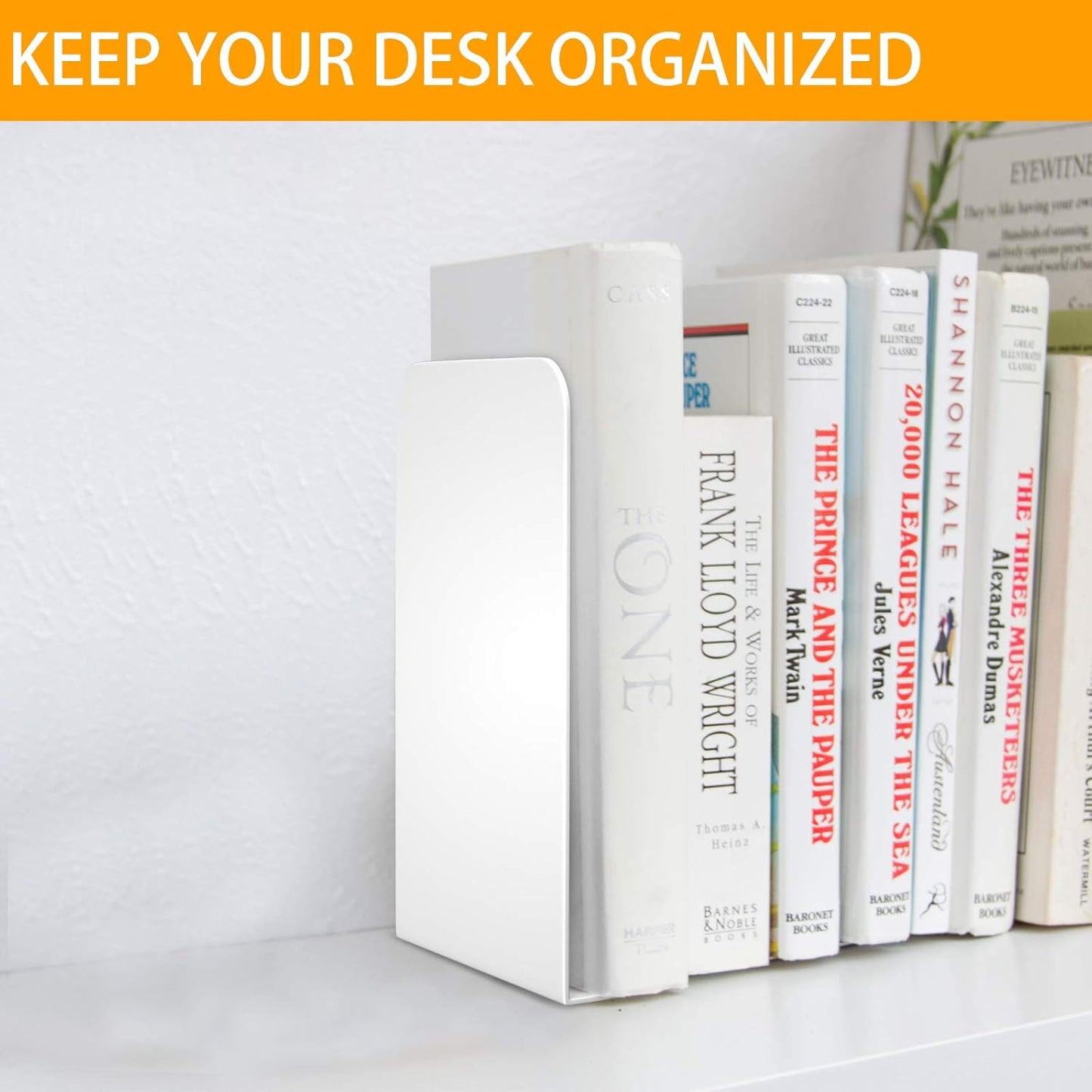 VFINE Bookends 4 Pairs, Black Metal Book Ends, Bookends for Shelves, Book Stopper for Heavy Books, Book Dividers for Home Office School Supplies