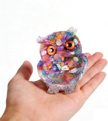 OwMell Owl Statue Tumbled Stone Gemstone Owl Figurine Home Decor Shelf Decor 2.5" - Turquoise