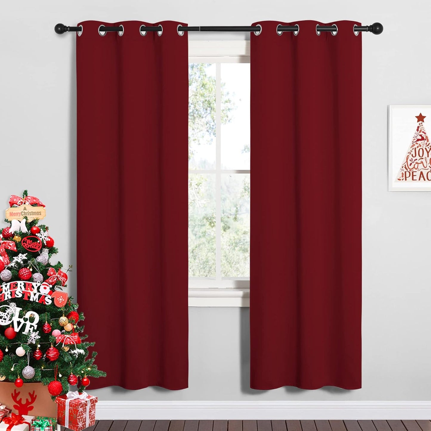 NICETOWN Halloween Pitch Black Solid Thermal Insulated Grommet Blackout Curtains/Drapes for Bedroom Window (2 Panels, 42 inches Wide by 63 inches Long, Black) - Colors A