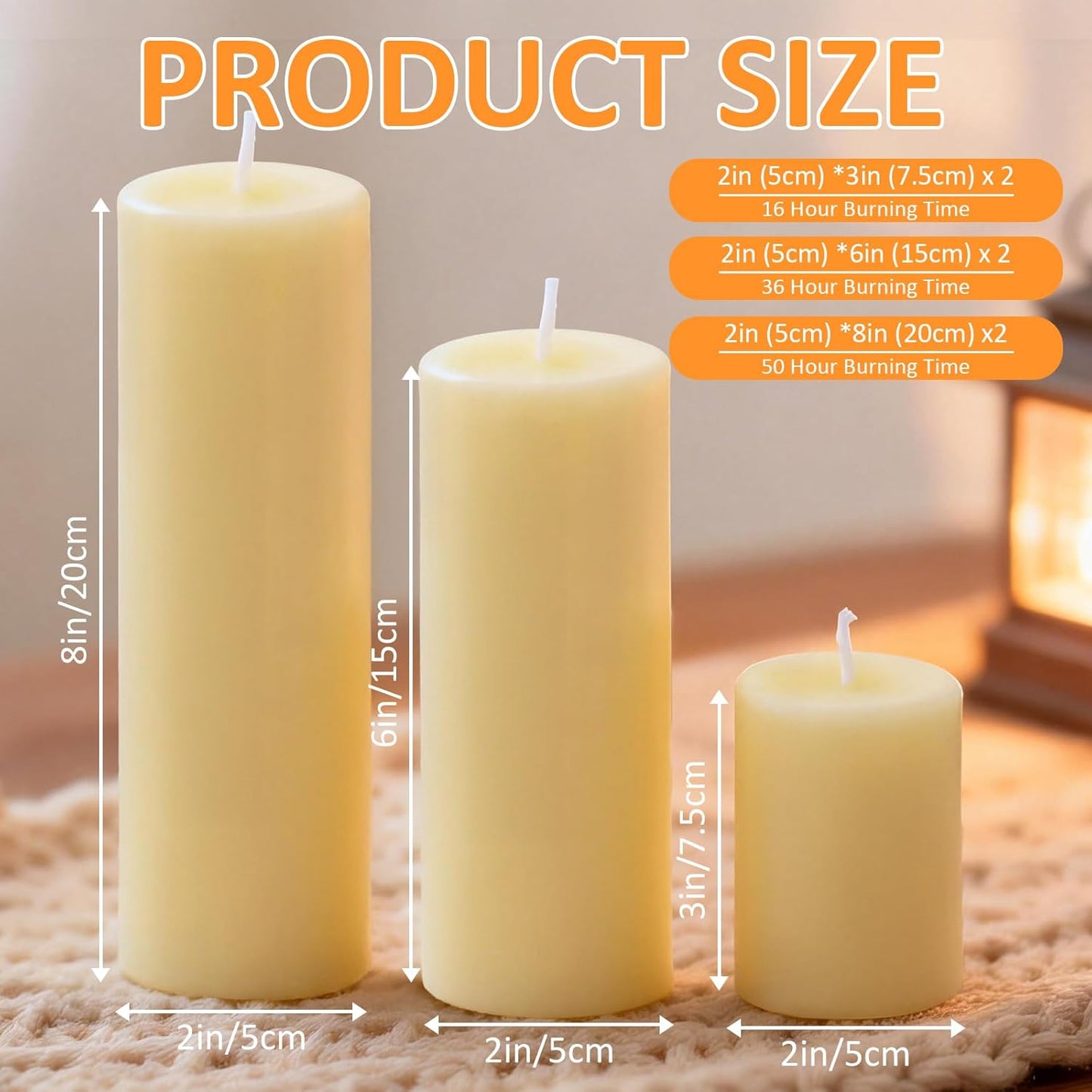 18 Pcs Ivory Pillar Candles Bulk Set，3 Different Lengths 2 x 3/4/6 Inch (6 Each)，Hurricane Candles，Dripless Unscented Smokeless，Gives You a Better Atmosphere When Organizing an Event Party.