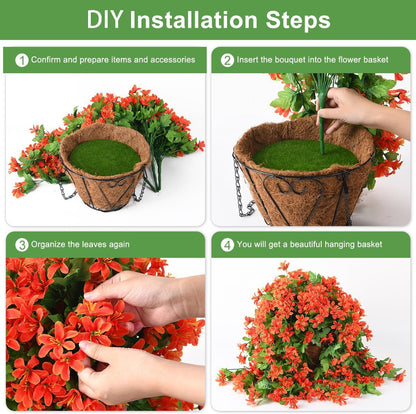 INQCMY Artificial Fake Hanging Plants Flowers Basket for Spring Summer Outdoor Outside Porch Decoration,UV Resistant Faux Silk Violet in Planter for Home Patio Balcony Garden Yard Decor(Red)
