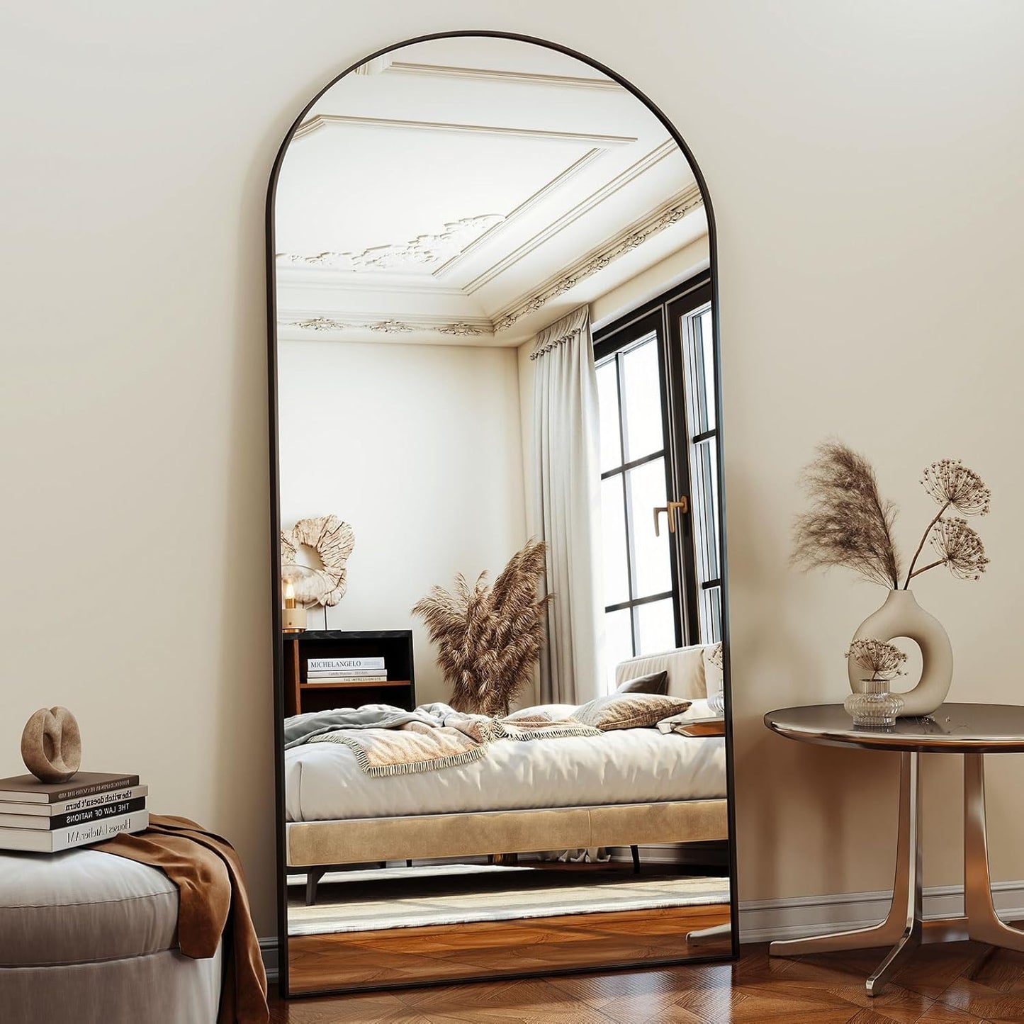 XRAMFY 56"x21" Arched Full Length Mirror Floor Mirrors with Aluminum Alloy Frame Free-Standing Wall Mounted Floor Mirrors or Large Dressing Mirror, Black Mirror Full Length