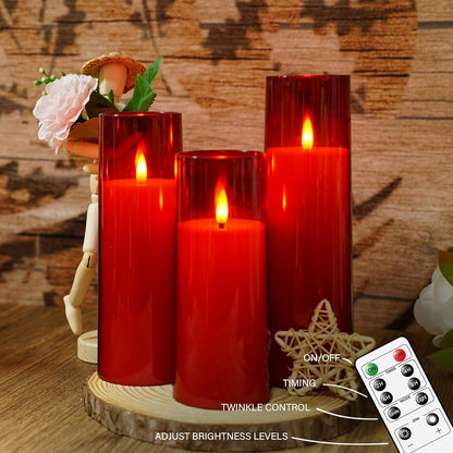 kakoya Flickering Flameless Candles Battery Operated with Remote and 2/4/6/8 H Timer Acrylic Led Pillar Candles Pack of 9 (appr D2.3"xH5.5"6.5"7.5")with Realistic 3D Wick Candles for Home Decor(White)