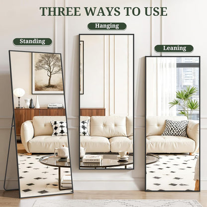 Mirror Full Length 64"x21" Full Body Floor Mirror with Stand, Shatterproof Glass, Aluminum Alloy Frame, Free Standing Wall Mounted or Leaning Arched Mirrors for Bedroom Living Room Entryway
