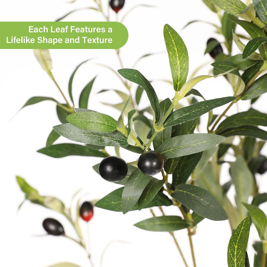 FEELEAD Faux Olive Tree 7ft - Realistic Artificial Olive Tree 7 Feet Indoor (84") - Tall Fake Potted Olive Silk Tree Artificial Indoor with Natural Wood Trunk for Home Office Decor