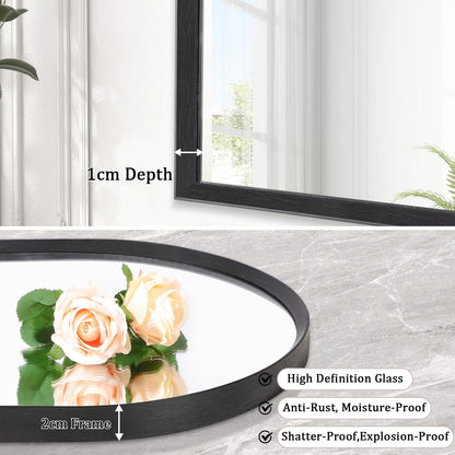 Black Arched Mirror, Modern Bathroom Wall Mirror Aluminum Alloy Framed Mirror Brushed Metal Vanity Wall Mounted Mirror for Livingroom Bedroom Entryway Room 16"x12"