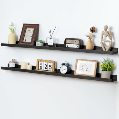 FLYJOE Picture Ledge Shelf, Floating Shelves Set of 2, Solid Pine Wood 55'' Long Large Nursery Book Shelves for Toys Storage, Kids Bookshelf for Living Room Bedroom Decor Books Photo Frames, Walnut