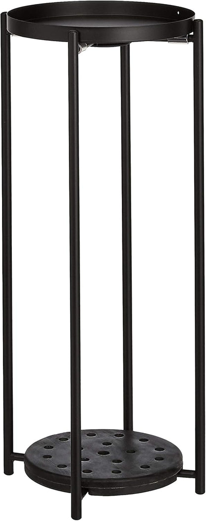 Amazon Basics Two-Tier Indoor Outdoor Metal Round Plant Stand for Multiple Plants, Rustproof Flower Holder with Plant Shelf, Black