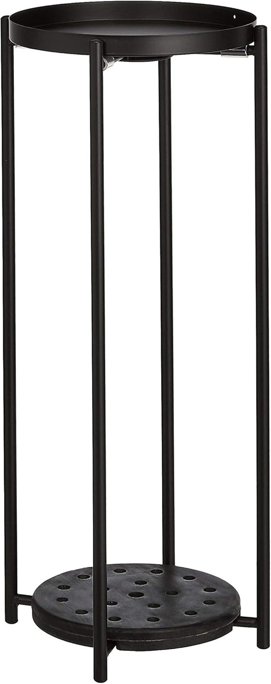 Amazon Basics Two-Tier Indoor Outdoor Metal Round Plant Stand for Multiple Plants, Rustproof Flower Holder with Plant Shelf, Black