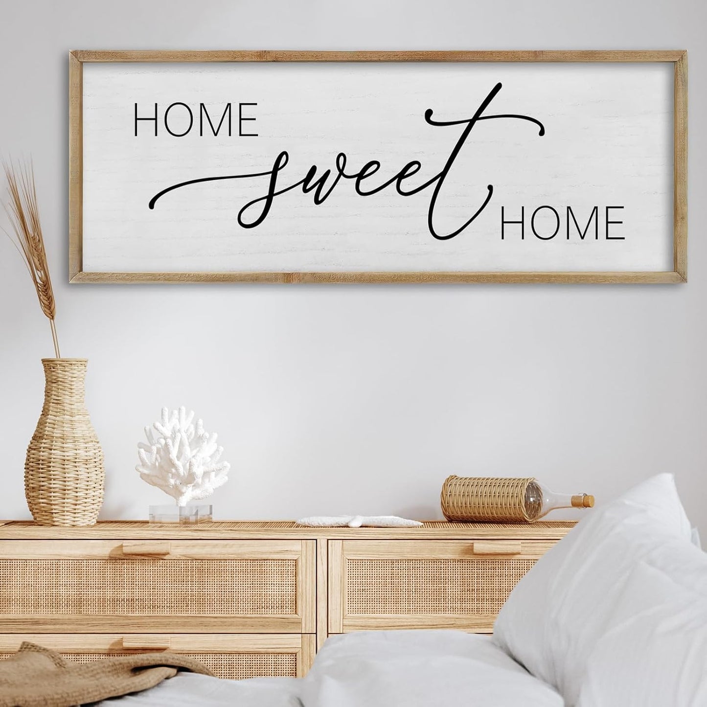 FZMHASLWW Gather Sign Wall Decor 32"×12" Large Wooden Framed for Dining Room Simple Home Kitchen Hanging Art (Wood)