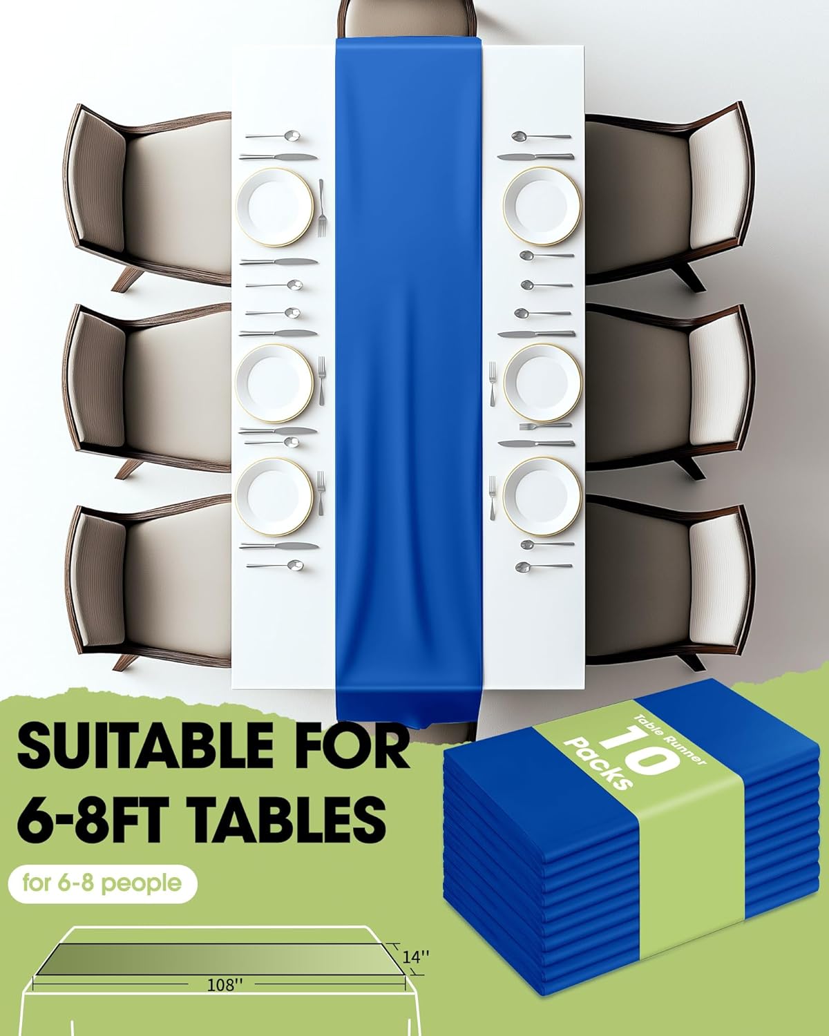 Pureegg Gold Plastic Table Runners - 10 Pack, 14'' x 108'', Water Resistant & Disposable Centerpiece Decorations for Table Cloth, Wedding, Birthday, Holiday, Baby Shower, Party, Home Decor