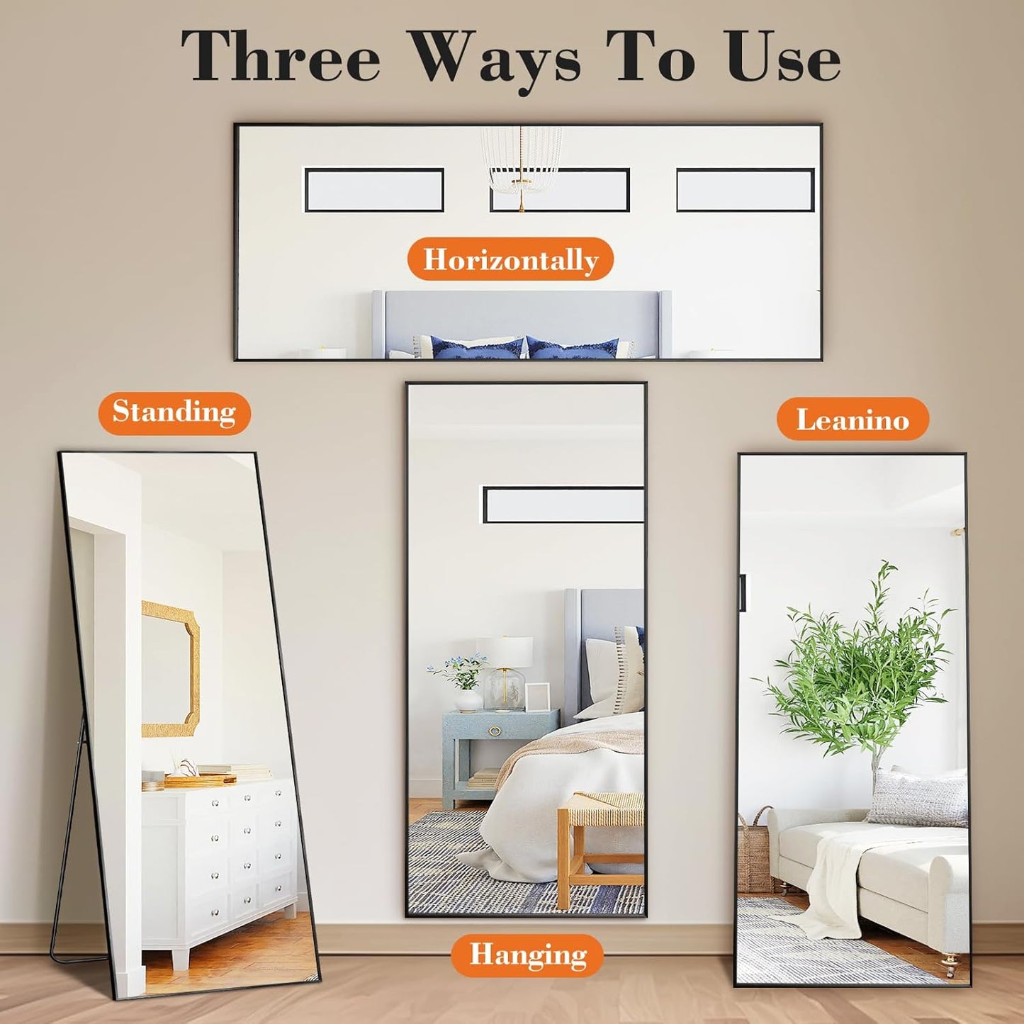 Mirror Full Length, Upgraded 16"x59" Body Wall Mirrors with Shatter-Proof Glass, Floor Standing, Hanging or Leaning, Tall Mirror with Stand Aluminum Alloy Frame for Bedroom Cloakroom