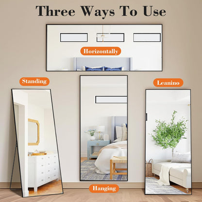 Mirror Full Length, Upgraded 16"x59" Body Wall Mirrors with Shatter-Proof Glass, Floor Standing, Hanging or Leaning, Tall Mirror with Stand Aluminum Alloy Frame for Bedroom Cloakroom