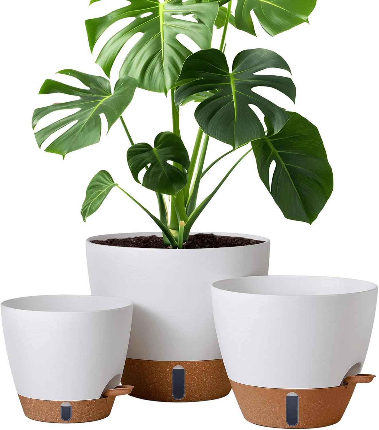 montresor 12/10/8 Inch Self Watering Pots for Indoor Plants Plastic Large Plant Pots for Outdoor Plants, Water Level Window & Spacious Reservoir Flower Pots Decorative Planter with Drainage and Tray