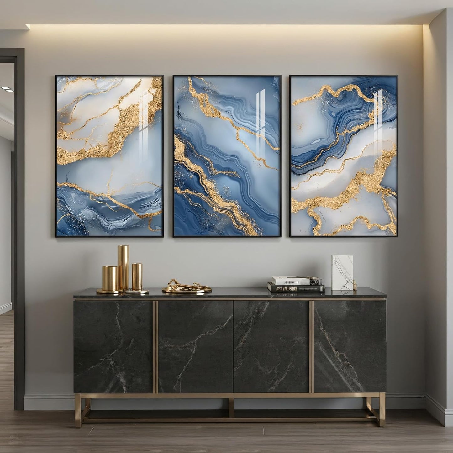 Large Framed Abstract Nature Landscape Wall Art for Living Room, Set of 3 Modern Canvas Prints Paintings Artwork for Walls, Green Lake Pictures for Hallway, Dining Room, Office Wall Decor 24x36 Inch