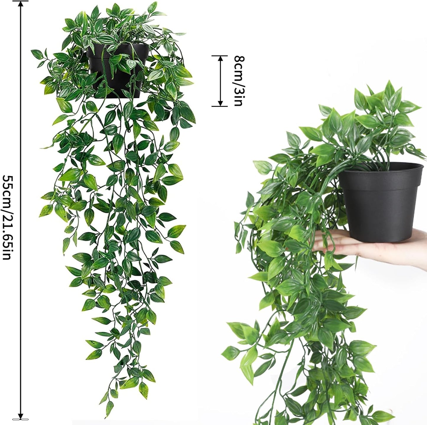 Whonline Fake Hanging Plants, Artificial Small Potted Plants for Indoor Outdoor Aesthetic Office Living Room Shelf Decor (1 Pack)