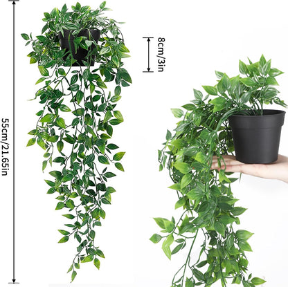 Whonline Fake Hanging Plants, Artificial Small Potted Plants for Indoor Outdoor Aesthetic Office Living Room Shelf Decor (1 Pack)