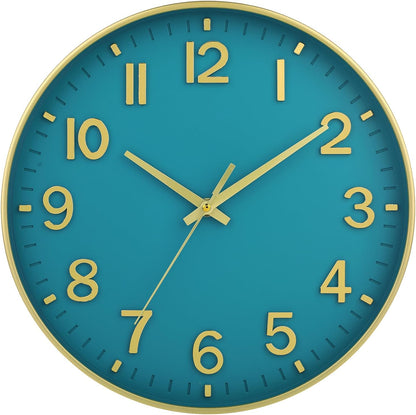 HZDHCLH Wall Clocks Battery Operated,12 inch Silent Non Ticking Modern Wall Clock for Living Room Bedroom Kitchen Office Classroom Decor (Olive Green and Gold)