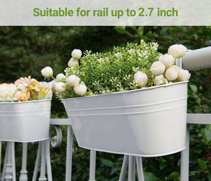 Dahey 3 Pcs Metal Hanging Flower Pots for Railing Fence Outdoor Planter 15.7 Inch Hanging Bucket Pots Countryside Window Flower Plant Holder with Detachable Hooks for Garden Yard Home Decor,Black