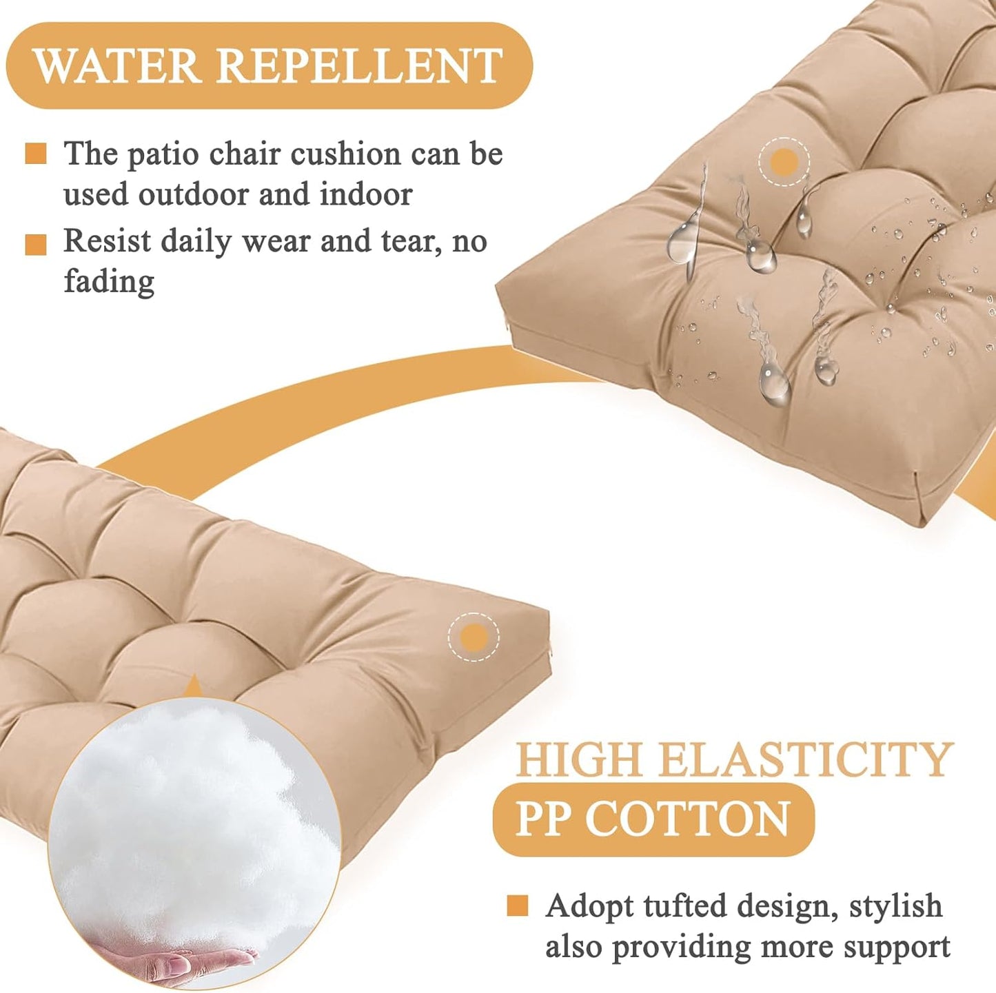 MTMR Outdoor Bench Cushion-44X19 Water-Repellent Tufted Porch Swing Cushions with High Elasticity PP Cotton and Ties Fade-Resistant Patio Outdoor Chair Cushion for Bench Furniture, Indoor Seat Cushion