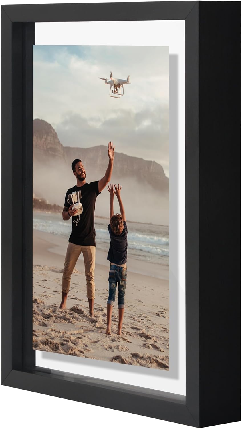 Americanflat Aluminum 11x14 Floating Picture Frame with Shatter-Resistant Glass - Use as 8x10 Picture Frame or Display 11x14 Photo - Signature Float Collection - Photo Frames for Wall Display - Black