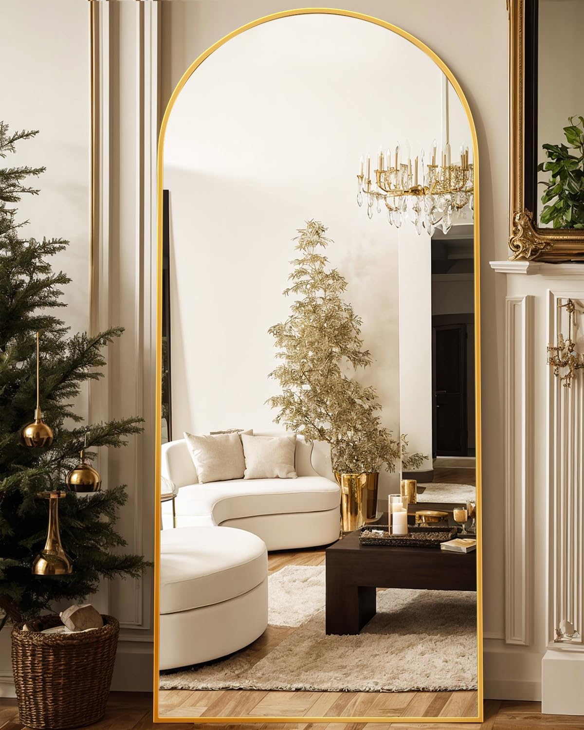 Antok 71" x28” Arched Full Length Floor Mirror, Black Aluminum Frame, Free Standing/Wall Mount/Leaning for Bedroom, Living Room, Dressing Room
