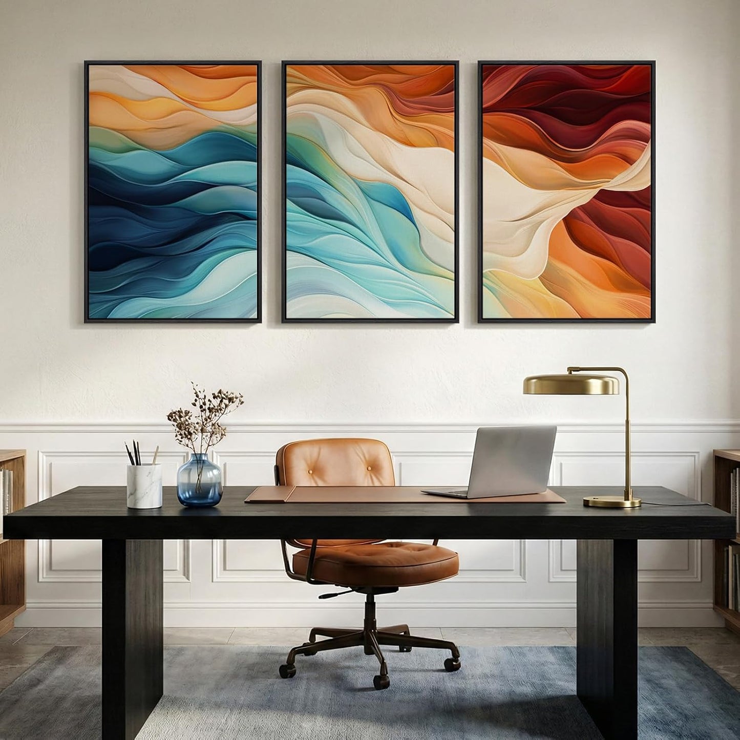 Large Framed Abstract Nature Landscape Wall Art for Living Room, Set of 3 Modern Canvas Prints Paintings Artwork for Walls, Green Lake Pictures for Hallway, Dining Room, Office Wall Decor 24x36 Inch