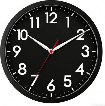 AKCISOT Wall Clock, Modern Small Wall Clocks Battery Operated 8 Inch, Silent Non-Ticking Analog Classic for Office, Home, Bathroom, Kitchen, Bedroom, School(Black)