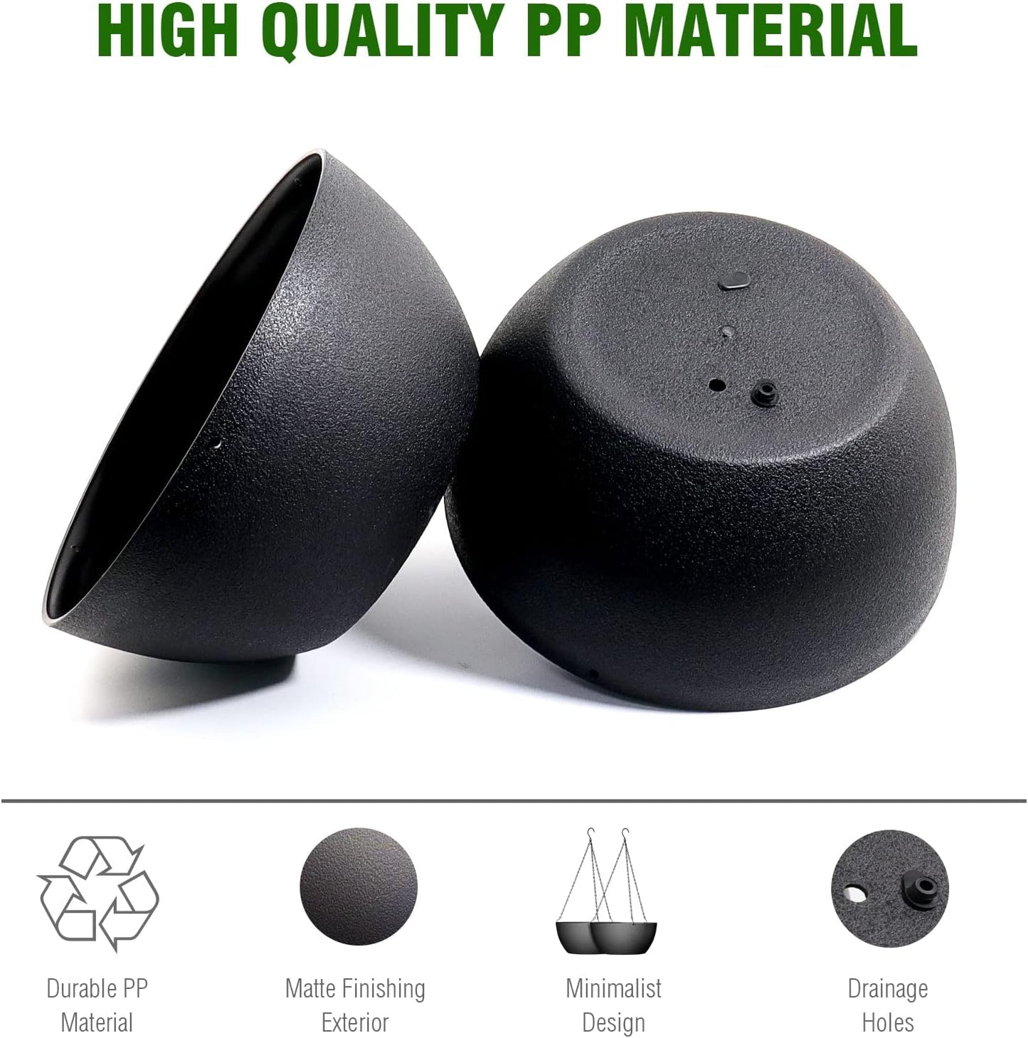 WSMKSZ 10 inch Hanging Planters for Outdoor Indoor Plants with Drainage Holes and Chain, 2 Pack Round Hanging Flower Pots for Garden Home Porch Decor, Black