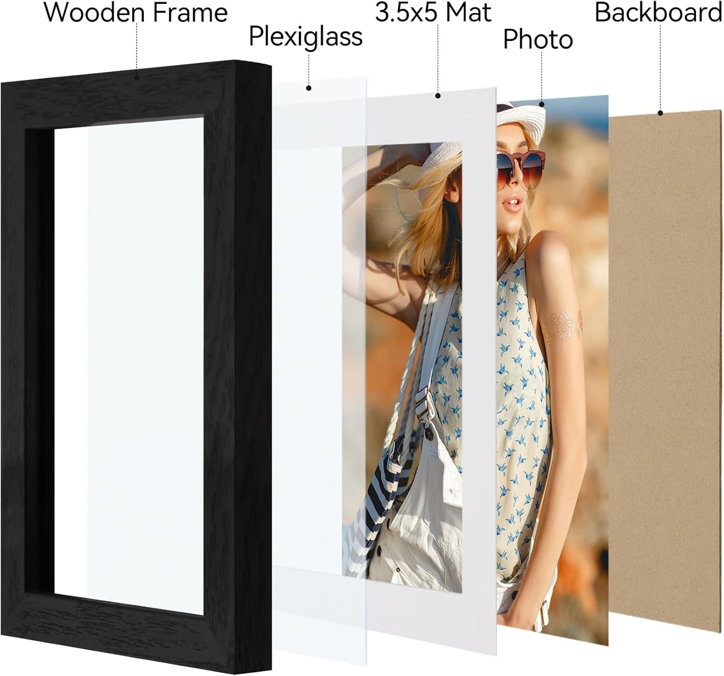 Vittanly 11x14 Picture Frame, Display Pictures 8x10 with Mat or 11x14 without Mat, Photo Frame for Wall Mounting, Black, 1 Pack - Colors A