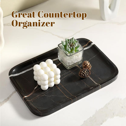 Koville Romano Travertine Tray, 12"x8" Natural Stone Vanity Tray for Countertop Bathroom Kitchen Dresser, Decorative Marble Catchall Trays for Perfume Jewelry, Rectangular Serving Tray(Beige)