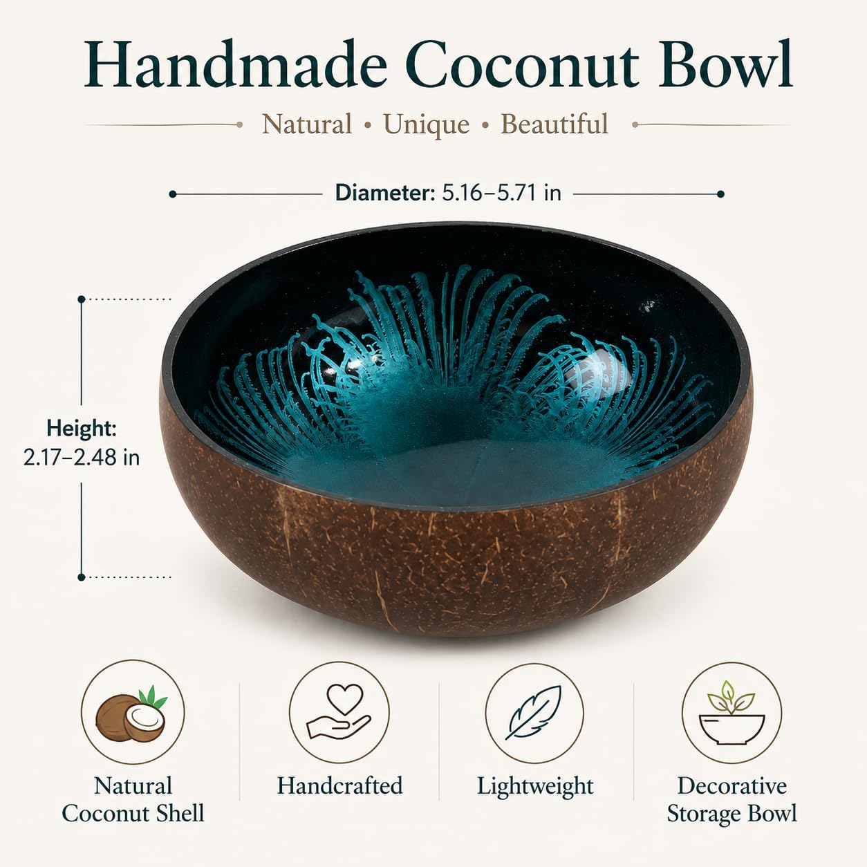 ChezMax Natural Coconut Bowl with Mother of Pearl Inlays - Key Bowl & Fruit Snack Holder (Blue-Gold)