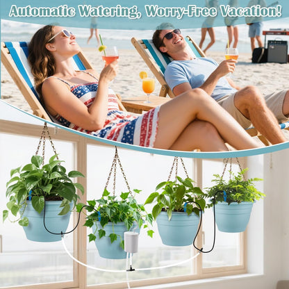 RooTrimmer Hanging Planters for Indoor Outdoor Plants 8 and 10 Inch, 4 Packs Hanging Flower Pot with Drainage Holes, Self-Watering Hanging Basket Perfect for Home, Office and Garden, White