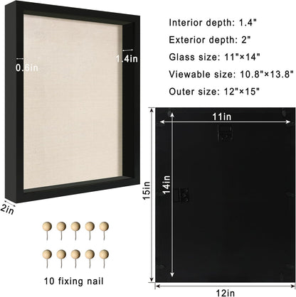 12x16 Large Shadow Box Picture Frame Display Case with Soft Linen Back, White Wooden Memory Shadow Box Frame with Tempered Glass Cover for Wall Display