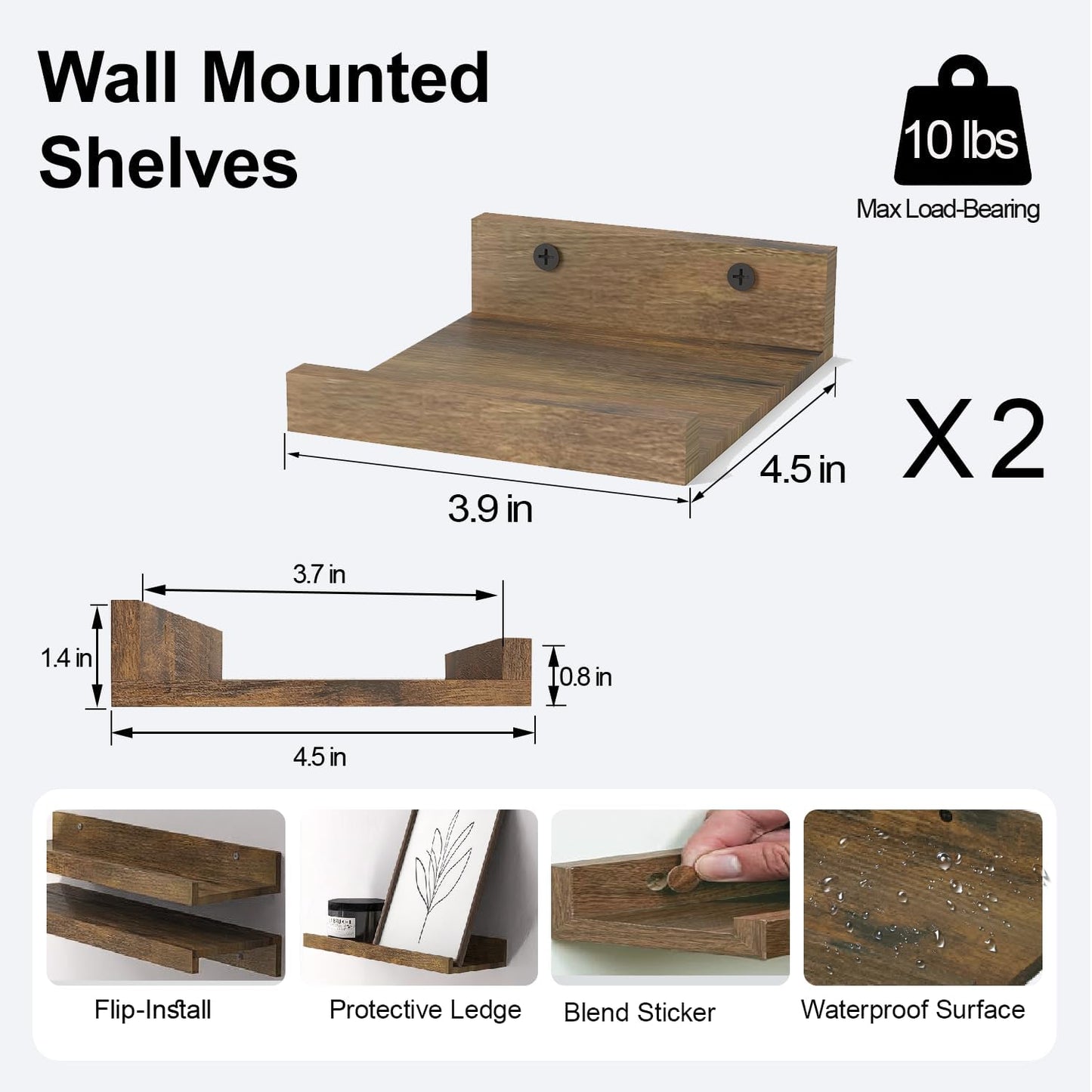 White Floating Shelves for Wall Decor, Wall Mounted Wood Storage Shelf for Bedroom, Living Room, Bathroom, Kitchen, Nursery, Display Picture Ledge Shelf with Lip Set of 2-14 Inches, White
