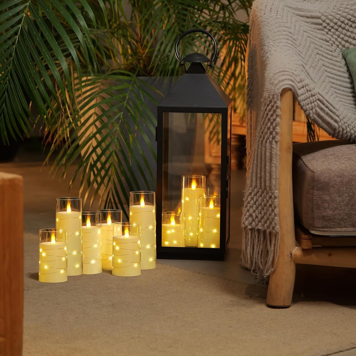 Homemory Flameless Candles with Embedded Star String Fairy Lights, Battery Operated Candles, LED Candle, Fake Candles with Remote Control and Timer for Halloween, Gray Acrylic, Set of 5(H4"5"6"8"8")